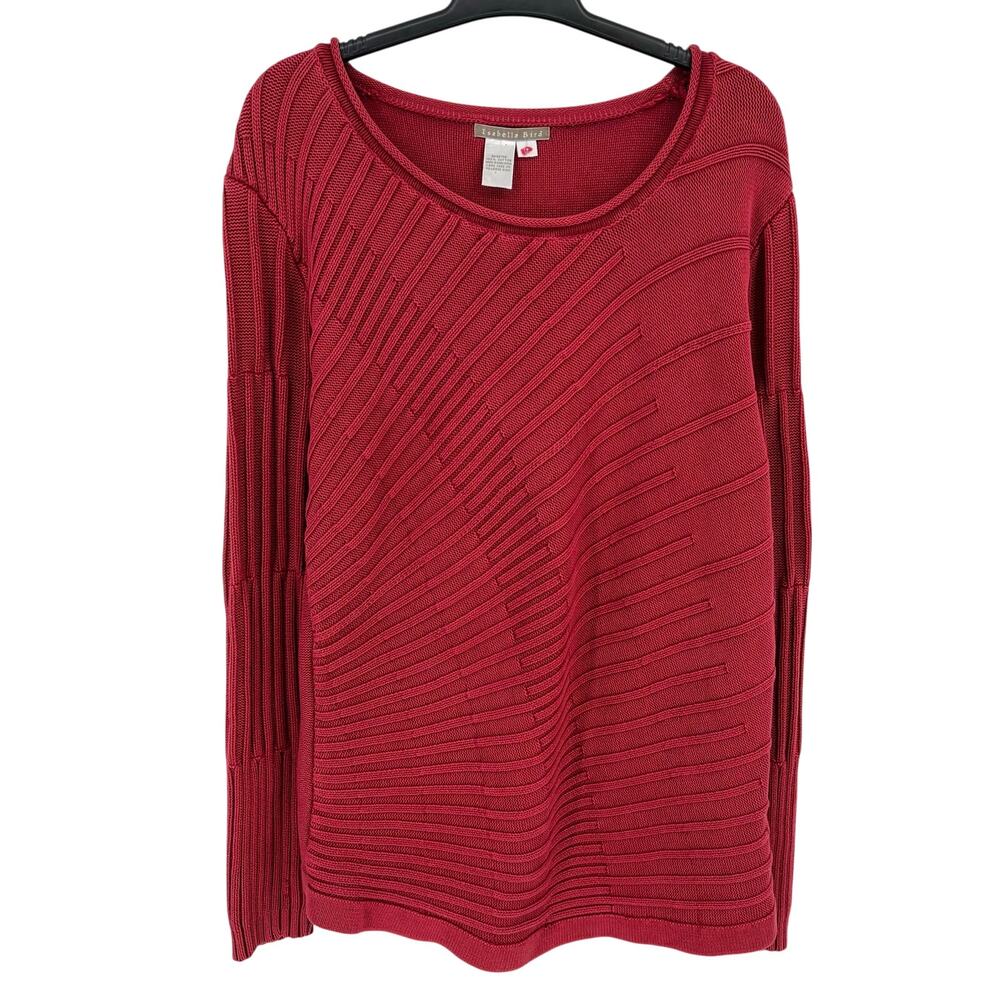 Isabella Bird Textured Knit Sweater Women's Size Large Red Roll Collar